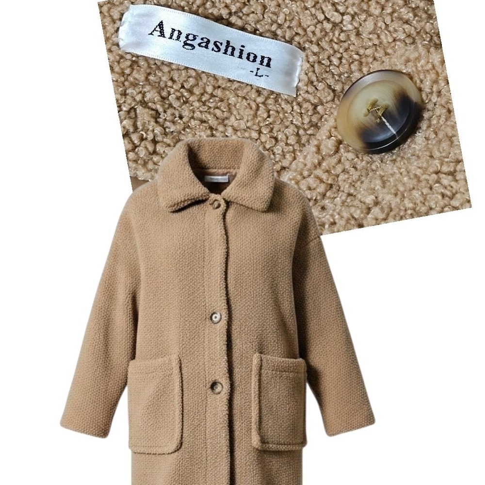 ANGASHION Sherpa Teddy Bear Beige Jacket Coat Unisex Size L Large LIGHT HONEY
